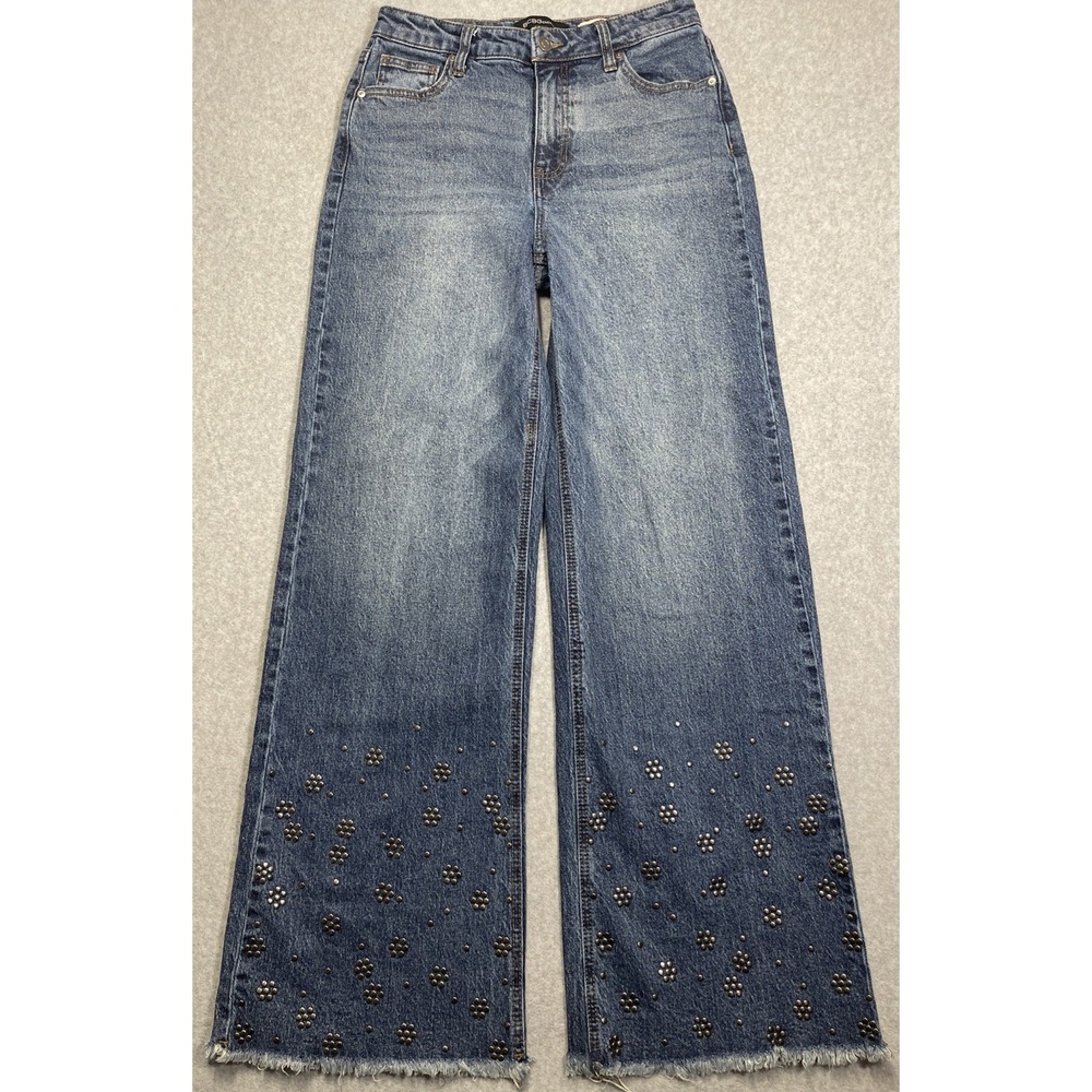 BCBGeneration ~Women 5/27~Blue Ultra High Rise Wide Leg Jeans w/Studded Hem